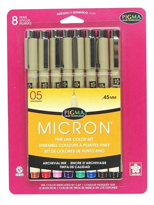 Sakura Pigma Micron 08 Pen Set Assorted Colors 8pk Colors: Black, Red, Blue, Green, Brown, Purple, Orange and Pink