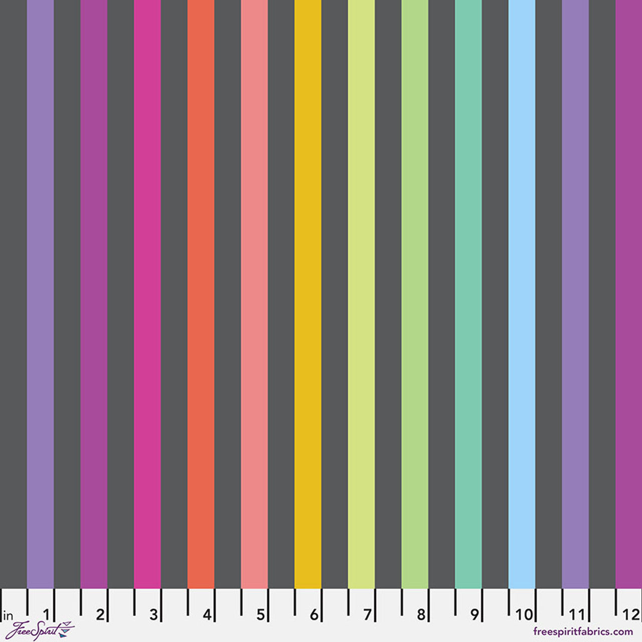 Vertical stripes in various colors on a dark grey background