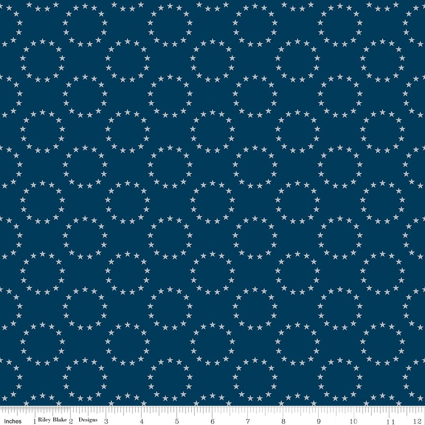 Offset rows of circles of 13 small white stars on a dark blue background.