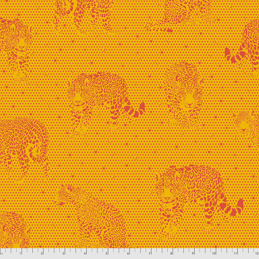 Daydreamer Lil Jaguars Papaya PWTP174.PAPAYA HALF YARD Tula Pink for FreeSpirit
