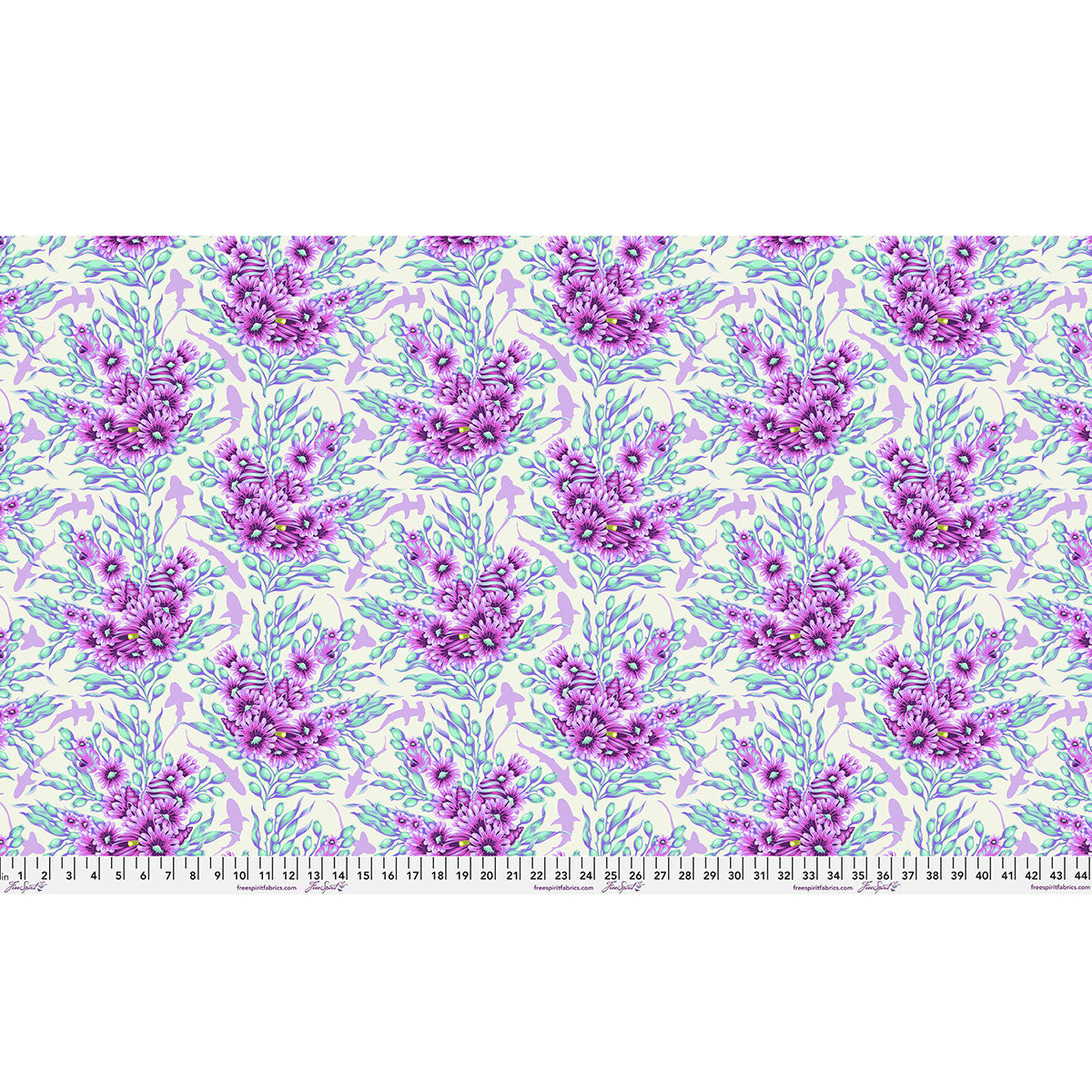 Floral pattern with purple flowers on a pale purple background