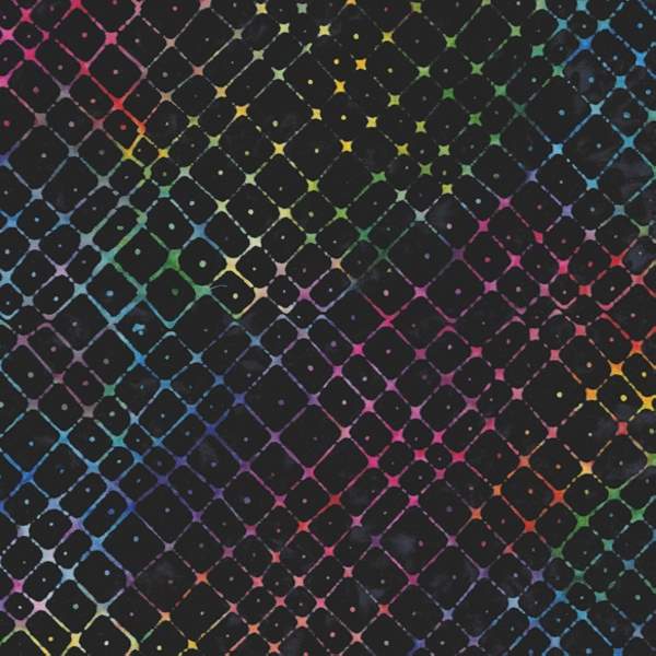 Colorful rainbow geometric checkered pattern on a black background