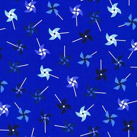 Pattern of blue and black pinwheels on a blue background