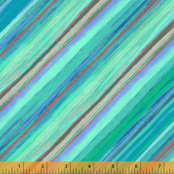 multicolored diagonal stripes on a teal background