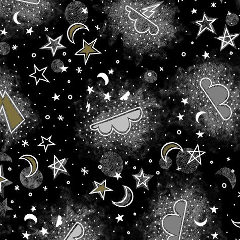 Light Up My World "GLOW IN DARK" Night Sky, Light the way Black DG10458-BLAC-D HALF YARD Alicia Jacobs Dujets for Michael Miller