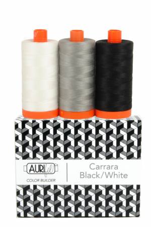 This collection includes 1 spool of the following colors: 2021, 2625, and 2692. 1,422yd Spools. colors black, white, gray