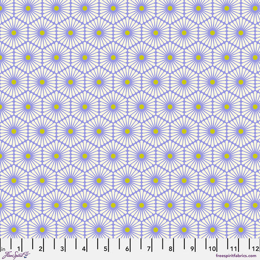 Geometric pattern with blue and yellow shapes on a white background