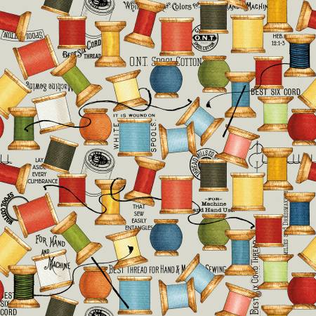 Best of She Who Sews Spool Toss CD11336R-Gray by J. Wecker Frish for Riley Blake Designs