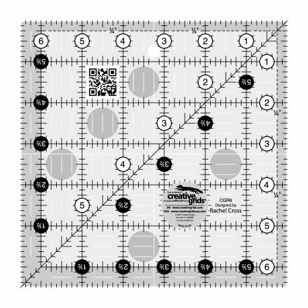 Use this 6-1/2in square ruler from Creative Grids® to cut and trim blocks up to 6-1/2in square.