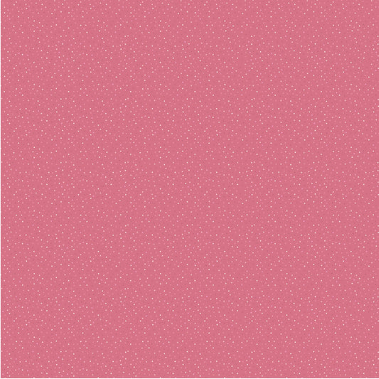 fabric with a fine repeating pattern of multi  tiny white and rose dots scattered on rose background