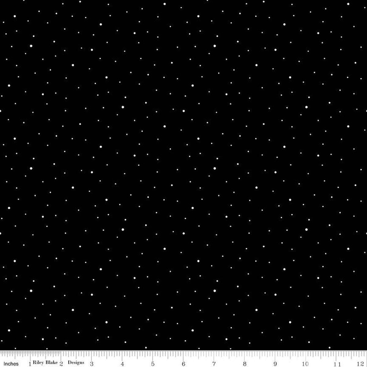 Black fabric with a white dots pattern,