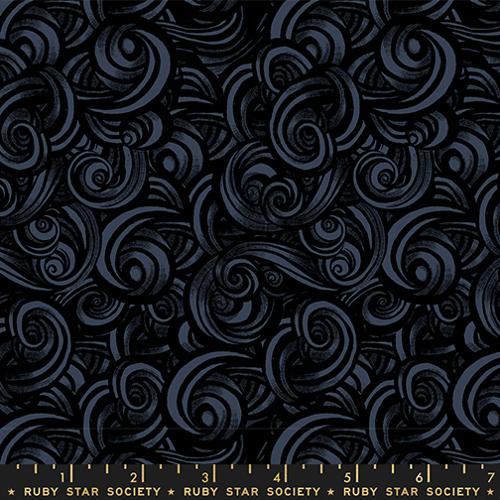 Black swirling pattern fabric by Ruby Star Society.