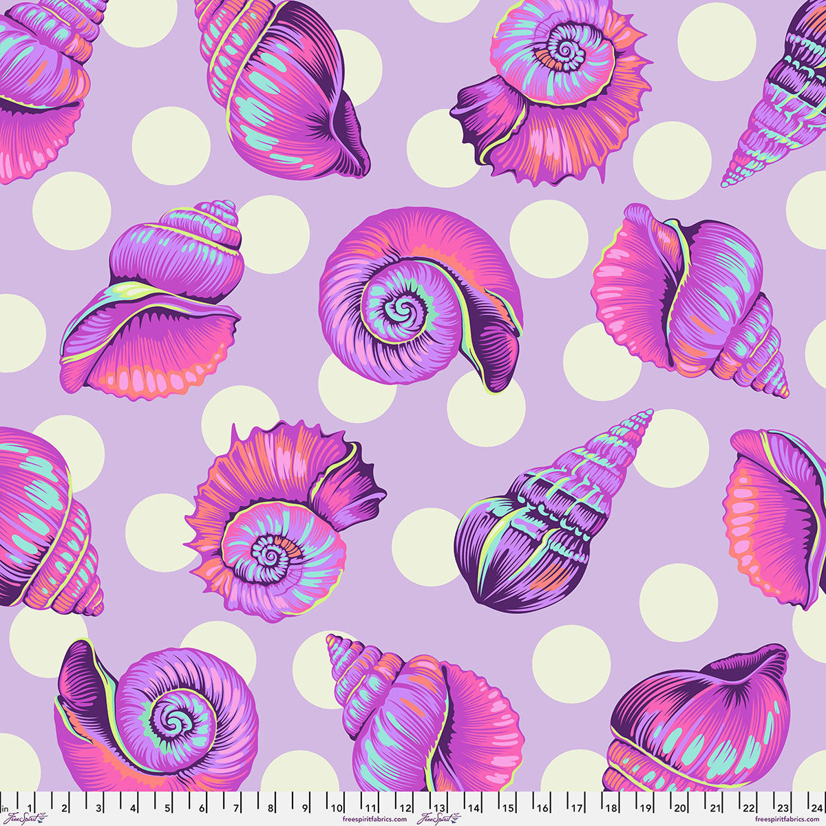 Colorful shell pattern on a purple background.