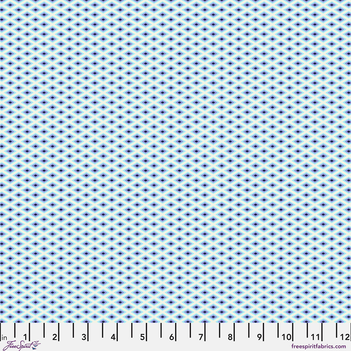 Patterned fabric with blue and white design on a white background