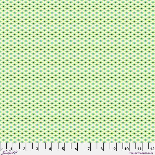 Fabric swatch with green and white pattern