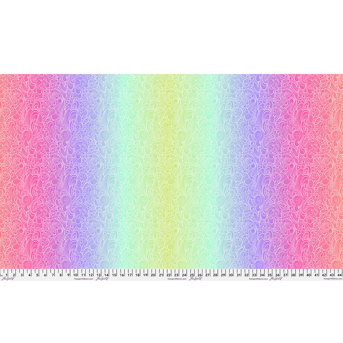 Gradient fabric pattern with wavy lines transitioning from pink to green 
