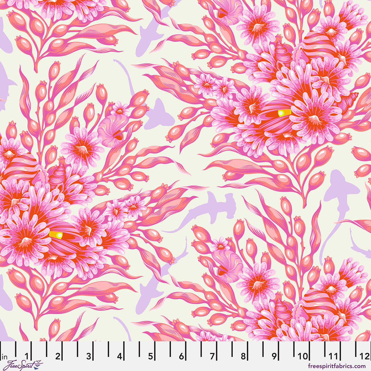 Pink floral and leaf pattern on a light background.