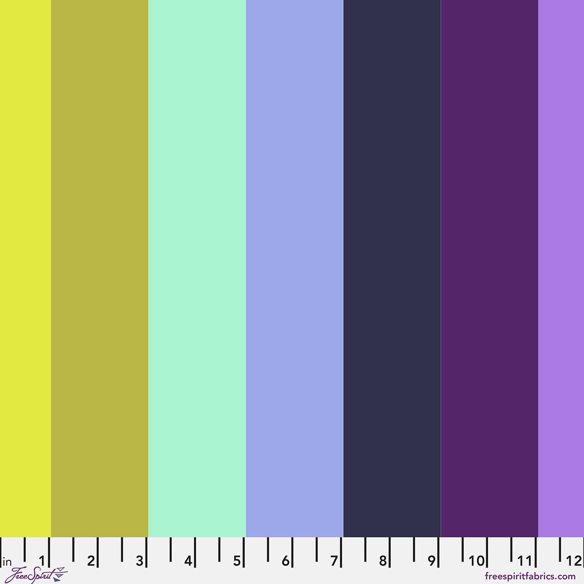 Color swatch with vertical stripes in yellow, green, aqua, blue, and purple.