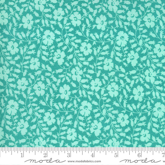 Teal floral pattern on an aqua background