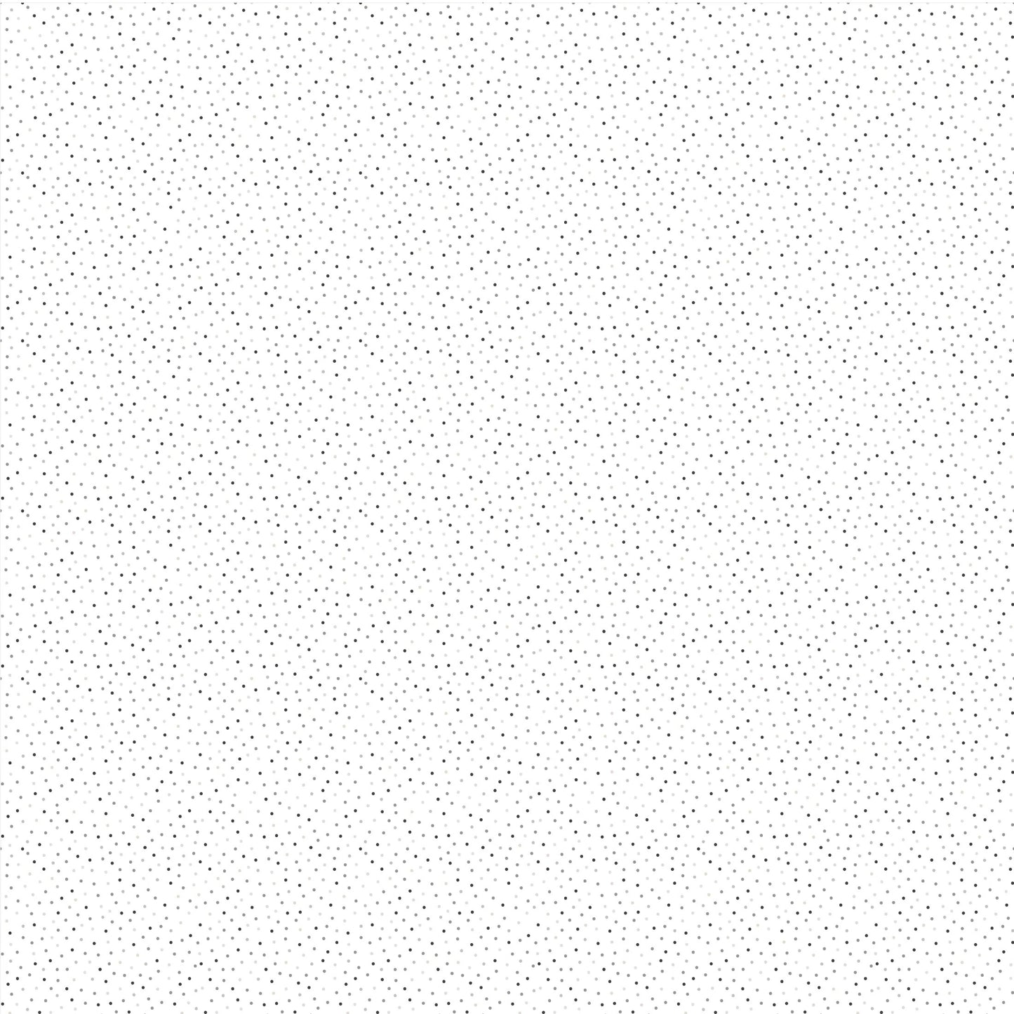 Cotton fabric with a dense, all-over pattern of  tiny gray and blue dots scattered on white background