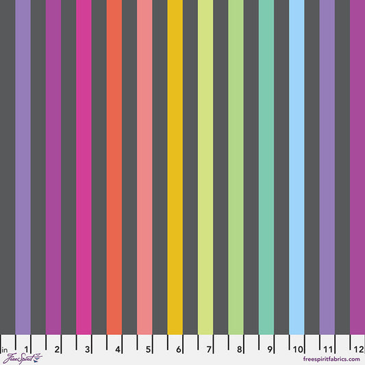 Vertical stripes in various colors on a dark grey background