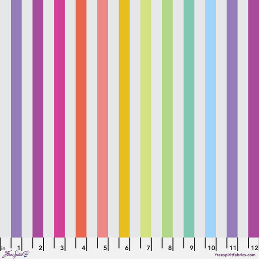 Vertical stripes in various colors on a light gray background.