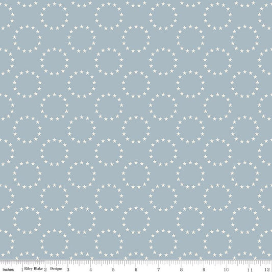  Offset rows of circles of 13 small white stars on a  ight blue background.