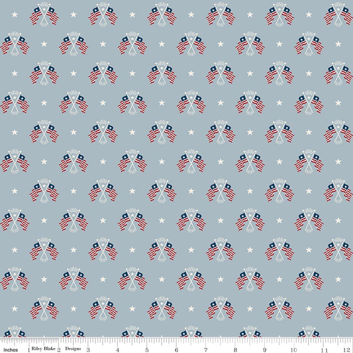 Pattern of crossed American flags and stars on a light blue background