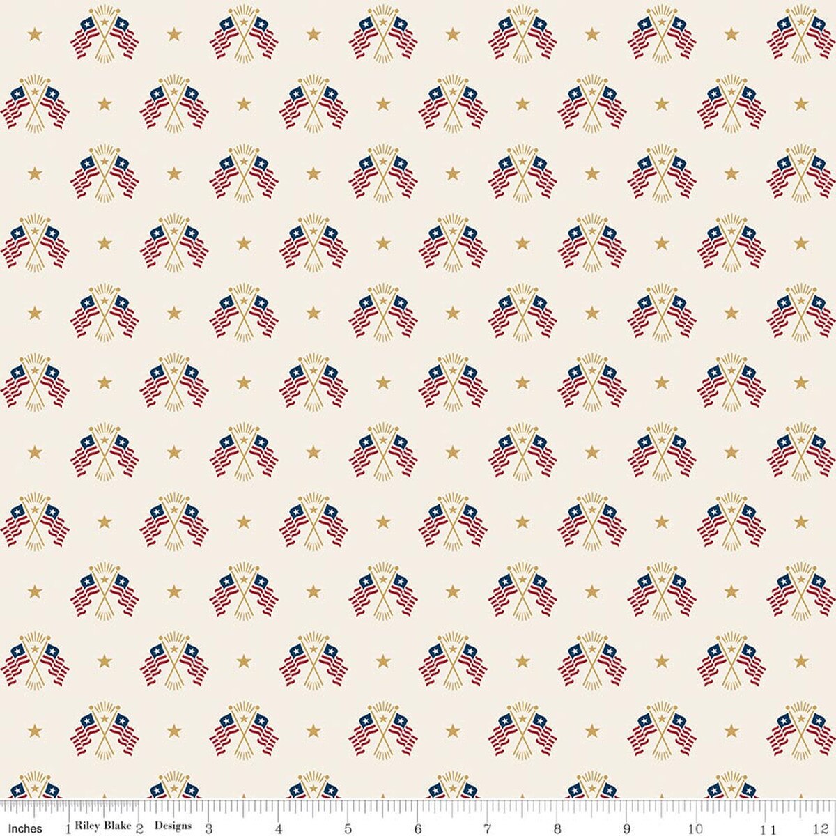 Pattern of crossed American flags and stars on a  cream  background