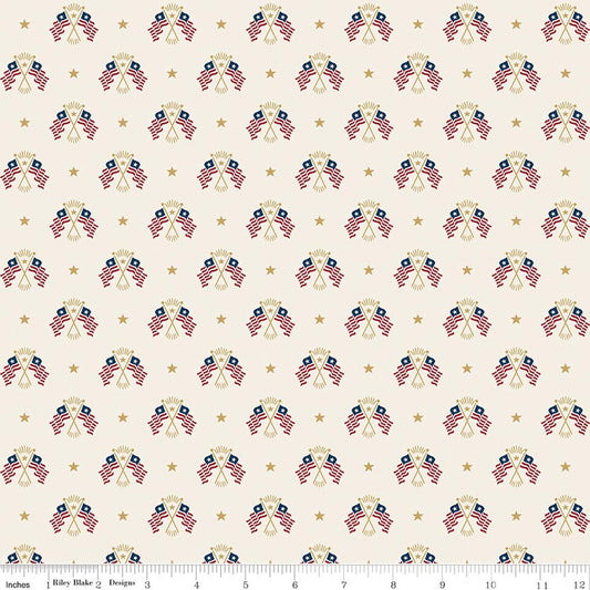 Pattern of crossed American flags and stars on a  cream  background