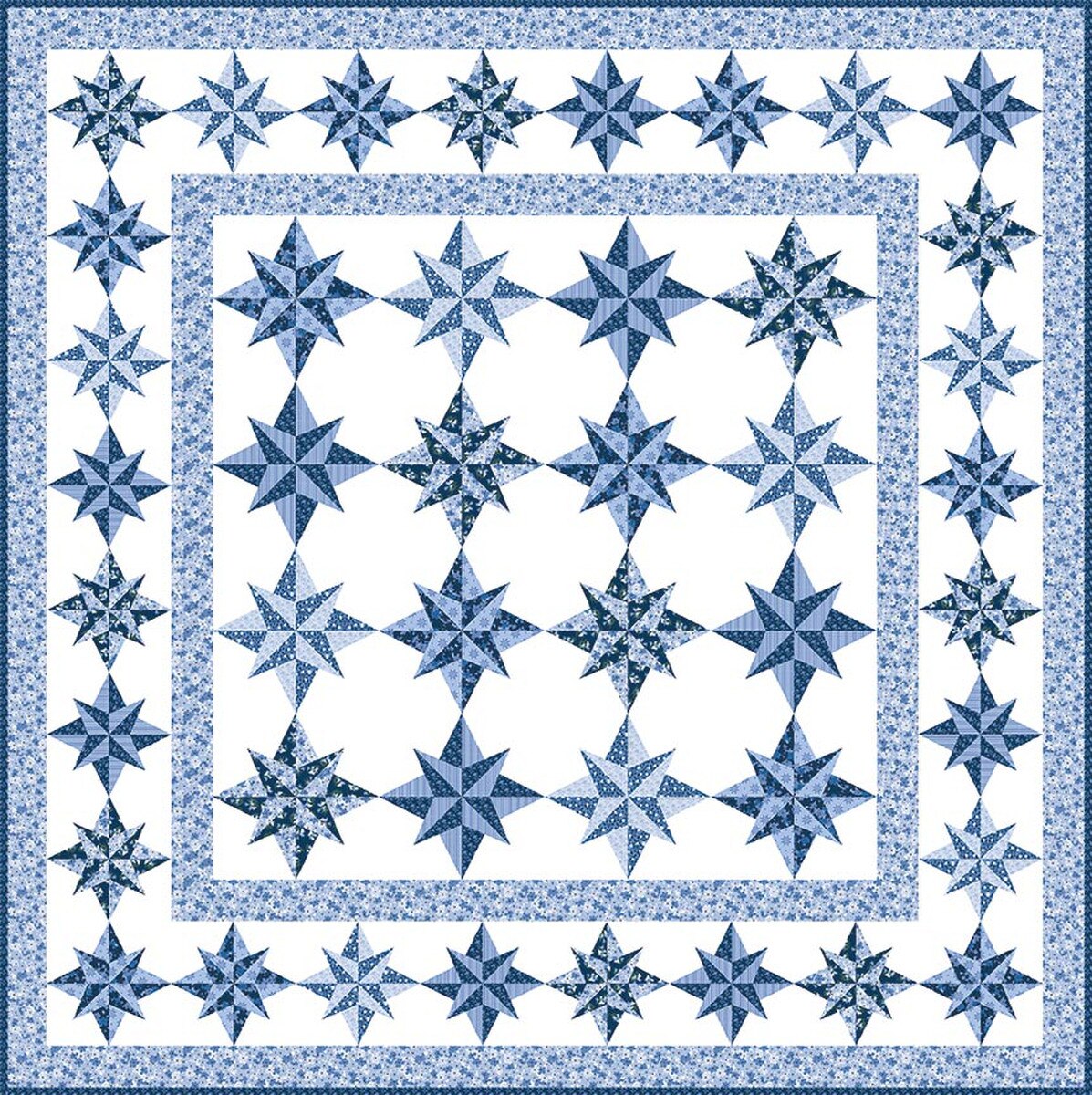 features a compass star block and is foundation paper pieced