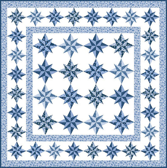 features a compass star block and is foundation paper pieced