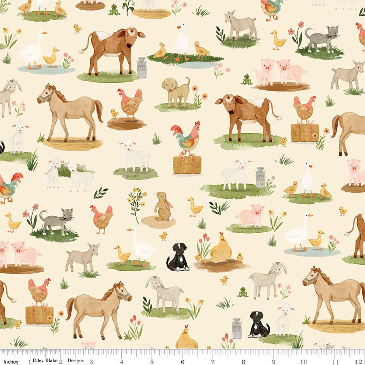 Pattern of farm animals on a beige background