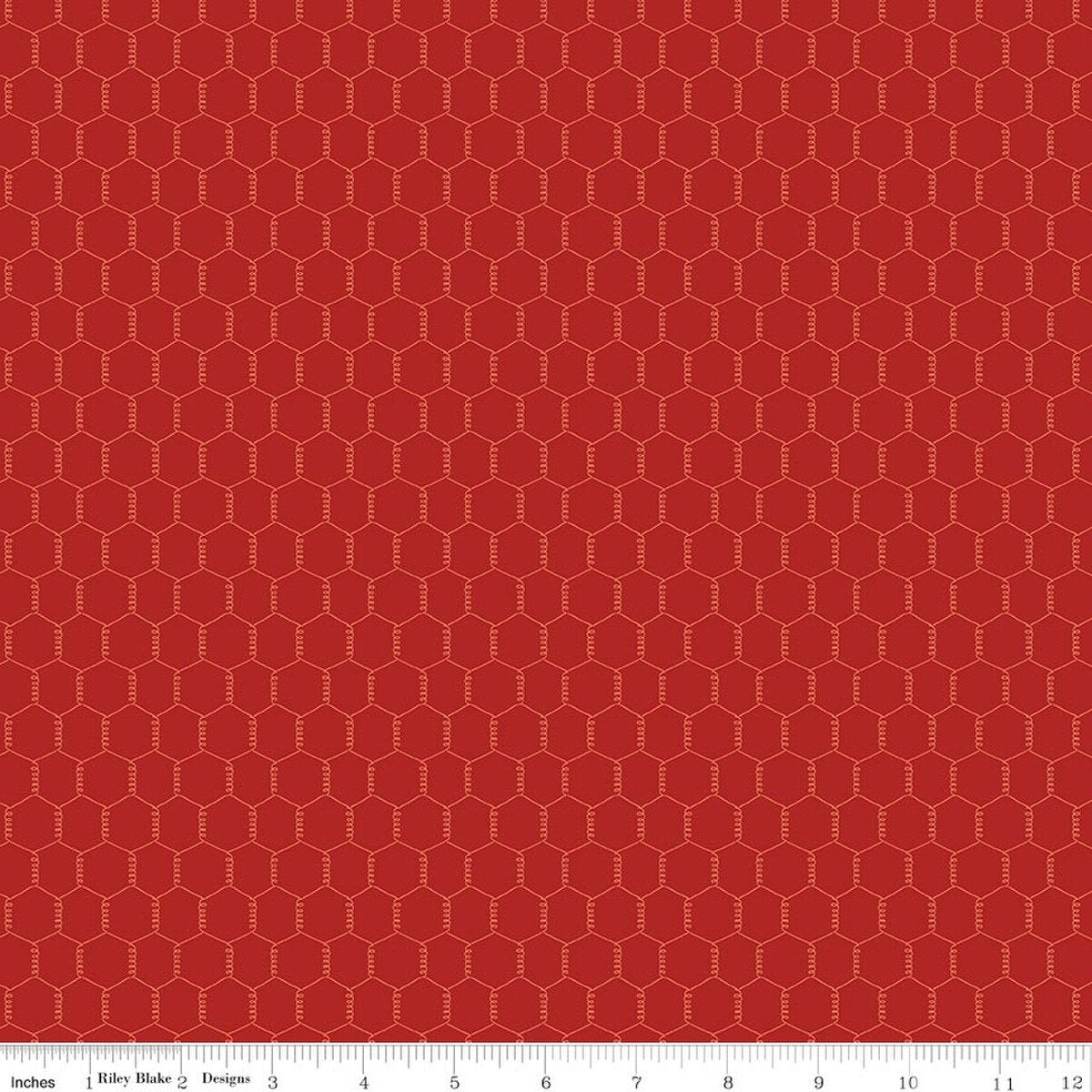 Chicken wire design in a Hexagonal pattern on a red background