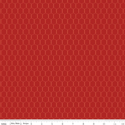 Chicken wire design in a Hexagonal pattern on a red background