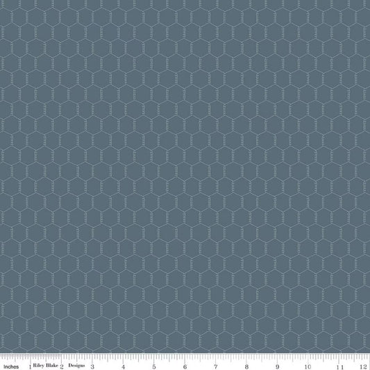 Chicken wire design in a Hexagonal pattern on a blue background