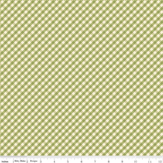 A close-up of a rgreen  gingham fabric pattern 