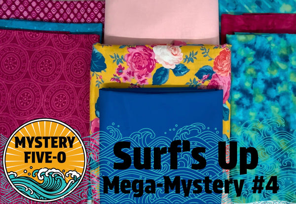 The stunning floral focal print bursts with colorful blooms against a cheerful golden background, while coordinating turquoise, cobalt blue, and rich fuchsia fabrics add depth, movement, and energy. 