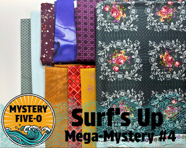 Exclusive Curated Fabric Kit with purple, golds, orange, and blues.