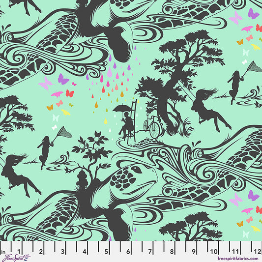 Sea Turtle and tree swinging pattern on an aqua background