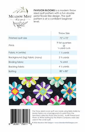 Back cover for Quilt Pattern Pavilion Blooms