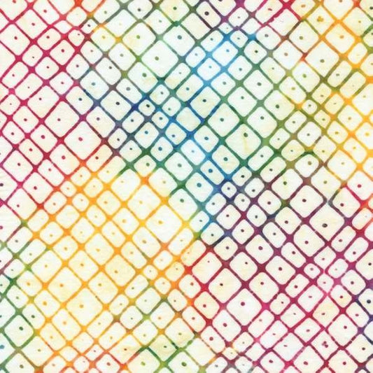 Colorful diamond pattern with a rainbow gradient on a white background