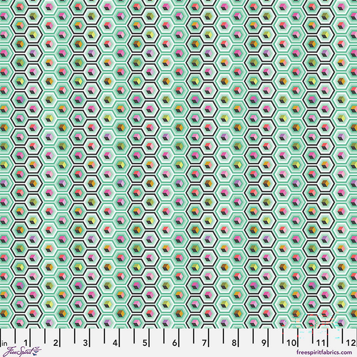 Colorful boxes inside hexagon checkered pattern on an aqua background