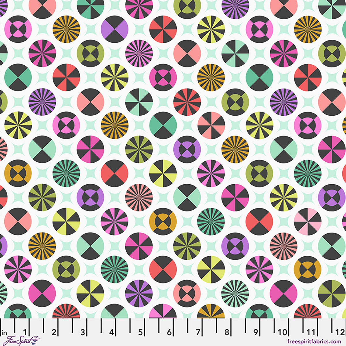 Colorful geometric pattern on a white background.