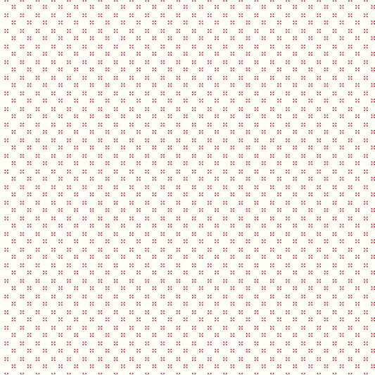 A repeating pattern of red small dots shaping 'X' motifs on a white background.