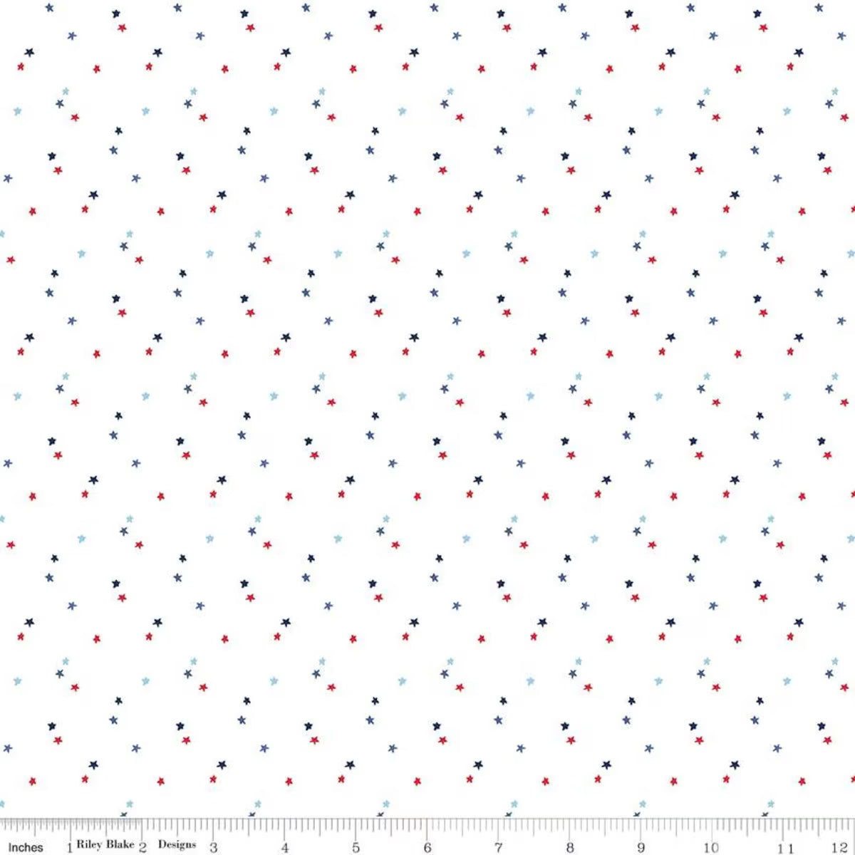 Pattern of small red, blue, and white stars on a white background