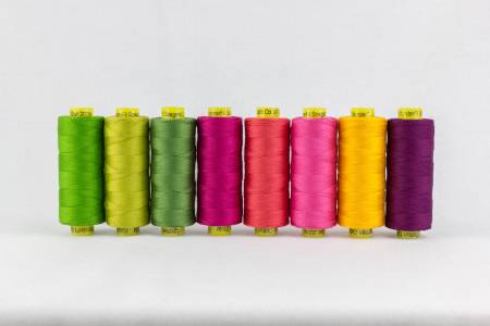 Garden&nbsp;collection includes eight 12wt 500m spools of the following colors: SP33 Fresh Lime, SP04 Chartreuse, SP12 Medium Fern Green, SP08 Magenta, SP35 Coral, SP39 Carnation, SP03 Golden Yellow, SP16 Deep Magenta (Spaghetti)