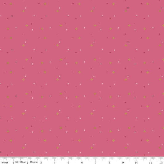 scattered plus signs of various sizes on a pink background