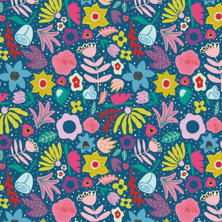 Colorful floral pattern on a blue background