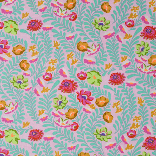Colorful floral pattern on a pink background
